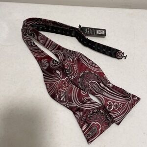 HISDERN Mens Burgundy Paisley Silk Bow Tie Pocket Square Set Formal
